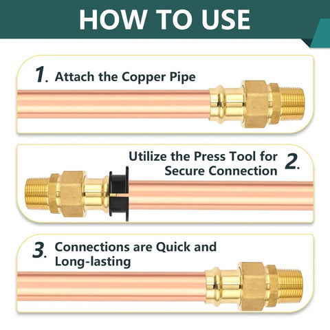 How to use 50 Pack Three Quarter Inch Copper Press Male Npt Fittings Premium Lead Free Brass Union Couplings with copper pipes.