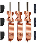 Beefed-Up All Metal Hotend Kit With 0.25mm 0.4mm 0.6mm Nozzles For AD5X Quick-Detach, nozzles and sleeves displayed