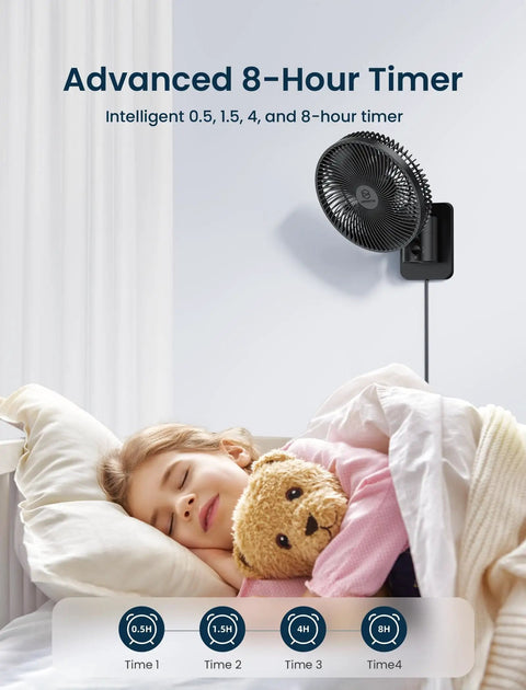 8.5 Inch Wall Mounted Oscillating Fan With Remote And Timer Ultra Quiet 4 Speed Options for bedroom cooling above sleeping child