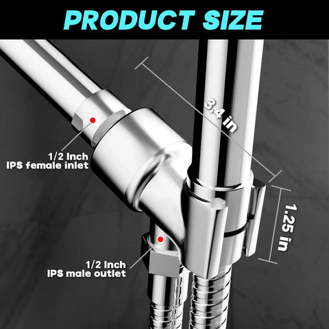 Adjustable Shower Head Holder For Handheld Showers With 360 Degree Swivel Ball Joint Chrome ABS Bracket Mount For Shower Arm And Hose Durable No Fuss Install Premium Build Quality, 3.4 in chrome mount with 1/2 inch IPS inlet and outlet