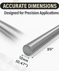 Sturdy 12mm Stainless Steel Round Bar Rod Grade 304 For DIY Projects 39 Inch Long Metal Rod shown with dimensions.