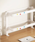 Clamp On Desk Shelf Organizer With Adjustable Two Tier Metal Rack And Four Hooks Space Saving Desktop Caddy for Home Office