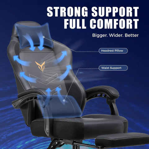 All Day Comfy Ergonomic Gaming Chair With Footrest And Recline Headrest And Lumbar Support Linkage Armrests Black with features