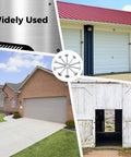 Collage showing various garages and barns with "Widely Used" text, illustrating use of 10 Pack Nylon Garage Door Rollers for quiet operation