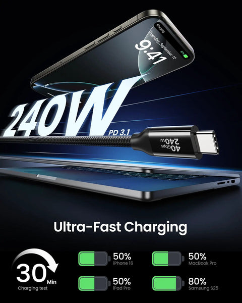 Ultra Fast USB4 Thunderbolt 4 Cable 1ft 40Gbps Data Transfer 240W PD Charging 8K60Hz Ready Perfect For Docks External GPUs Laptops Monitors And High Power Gear, USB-C close-up