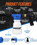 Pro Grade Foam Cannon Car Wash Sprayer With Microfiber Wash Mitt 6 Foam Settings And Rinse Hose End Foam Sprayer Kit for At Home Detailing featuring a blue foam gun