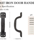 Front and side view of heavy duty cast iron door pull handles set of 2 in black antique finish for sliding doors cabinets and outdoor fences