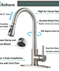 Brushed Nickel Kitchen Faucet With Pull Down Sprayer High Arc Single Handle Stainless Steel Sink Faucet for No Fuss Install details