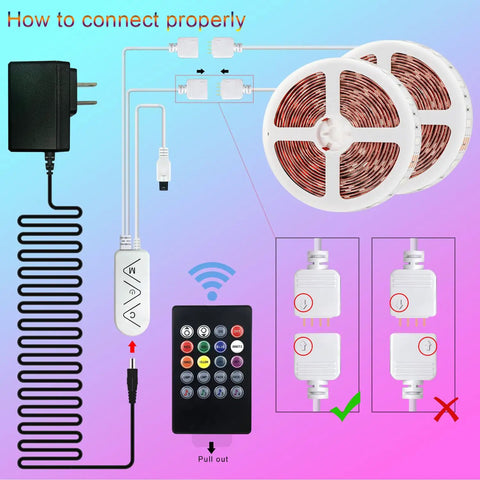 82Ft LED Strip Lights With Dope Music Sync RGB Color Changing Built In Mic Bluetooth App Control And Remote Sound Reactive Mood Lighting For Living Room And Kitchen connection setup guide