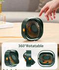 4 Inch USB Desk Fan With 3 Speed Portable Mini Cooling Fan And 360 Degree Rotatable Head, shown on a table with hand adjustment