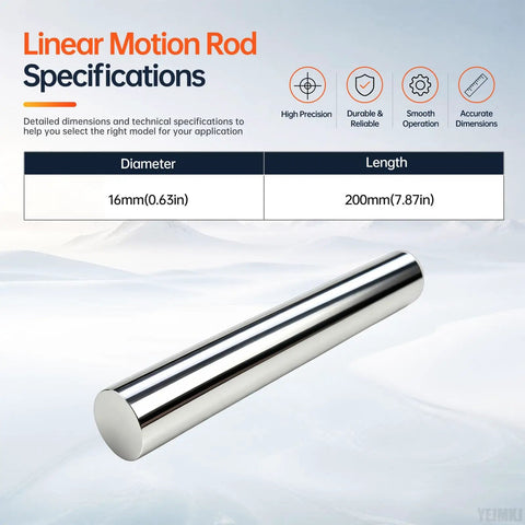 Solid 2-Pack Of 16mm X 200mm Linear Motion Rods Shaft Guide Rails Built Tough With Premium C45 Carbon Steel, specifications image.