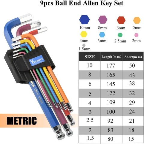 Premium 18 Piece Allen Wrench Set With SAE And Metric Hex Keys In A Portable Case, color-coded and labeled, durable steel