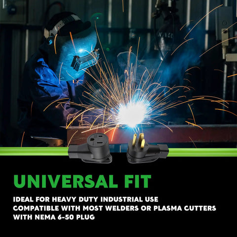 Heavy Duty 20 Ft Welder Extension Cord 50 Amp 6 AWG NEMA 6 50P To 6 50R 250V Welding Cable ETL Listed Low Voltage Drop Ideal For Continuous Duty Machines And Heavy Welders. universal fit for industrial welding use with NEMA 6-50 plug