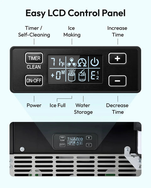 Easy LCD control panel for Stay Frosty All Night Long With This Heavy Duty Under Counter Ice Maker with ice and timer functions.
