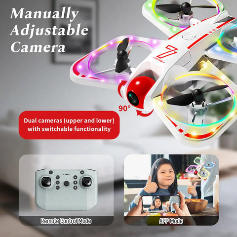 Kid Friendly Mini Drone With 720P Camera For Beginners And Teens, RC Quadrotor With LED lights, camera adjustment, and controls