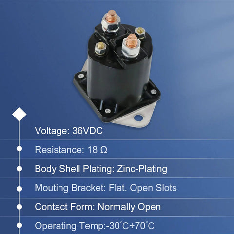 Heavy Duty 36 Volt Golf Cart Solenoid 4 Pin Replacement For Club Car Ds 1976 To 1998 Replaces Oem Part 8016 side view with electrical specs