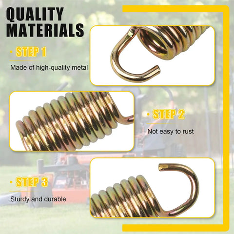 Two Pack Transaxle Spring 034-9080-00 For Bad Boy Mowers ZT Elite Replacement Part Gold Color Helps Stabilize Ride And Cut Vibration On Tough Terrain Direct Fit Easy Install Long Lasting Vibration Control, gold metal spring close-up