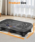 Vibration Plate Fitness Platform For Full Body Workout shown with dimensions in a home setting