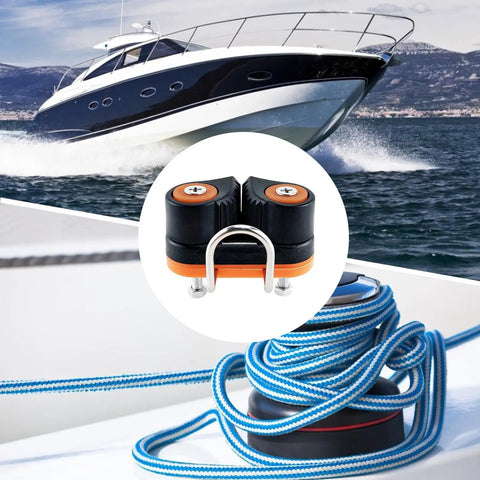 Quick Release Rope Clamp For Kayak Rigging And Marine Gear With Auto Locking Cam Cleat One Hand Tensioning Tool on a boat