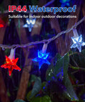 Lit Fourth Of July Decor Red White Blue Stars String Lights 17Ft 50 LED Waterproof Connectable Patriotic Fairy Lights