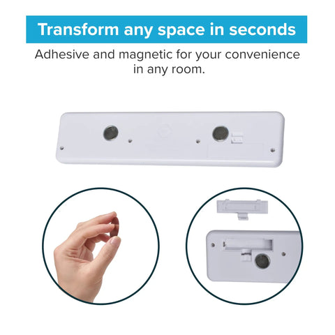 Ultra Thin Wireless Under Cabinet Lights 8.5 Inch Long Battery Powered LED Bar With Stick On Mounting No Drill Easy Install 65 Lumen Warm White Tap On Tap Off Timer Included For Kitchen Closet Pantry