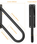 Built Tough Heavy Duty Metal Handrails U Shaped Safety Grab Bars Featuring Non Slip Black Powder Coating For Rugged Wall Mount Outdoor Indoor Stairs Porch Access, 13 inch, black metal dimensions shown.