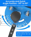 Top Shelf Table Saw Miter Gauge With Dead On Micro Adjustable Flip Stop, Extended Track Fence, Quick Angle Lock showing angle positions from -60° to 60°.