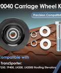 Roofing Hoist Carriage Wheel Kit For TP250 TP400 And LH200 LH2000 Elevators Replaces Part 90040, includes bolt and washers.
