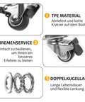 Battle Ready Caster Set Of Four Heavy Duty Thermoplastic Rubber Locking Swivel Wheels With Retractable Brakes For Workshop Tables Rolling Carts And Heavy Gear Silver 1.25 Inch showing TPE material and dual ball bearings.