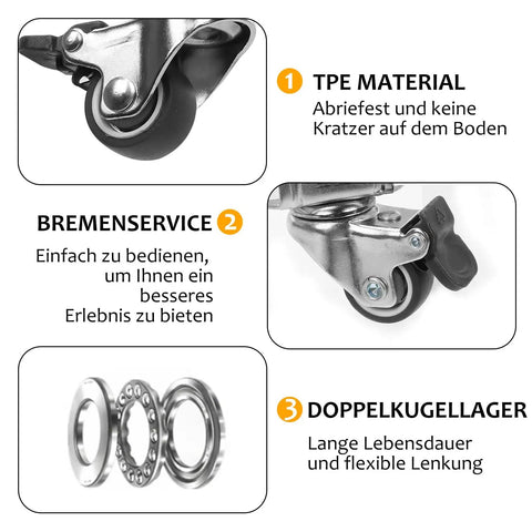 Battle Ready Caster Set Of Four Heavy Duty Thermoplastic Rubber Locking Swivel Wheels With Retractable Brakes For Workshop Tables Rolling Carts And Heavy Gear Silver 1.25 Inch showing TPE material and dual ball bearings.