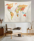 World Map Tapestry For Kids And Students Vintage Colorful Geography Wall Hanging USA Africa Europe Educational Decor For School Classroom Dorm Room 39 By 59 Inches Red Beige Yellow