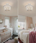 White Wood Bead Boho Chandelier Three Light Semi Flush Mount Ceiling Light For Nursery And Kids Rooms, cozy vibes.