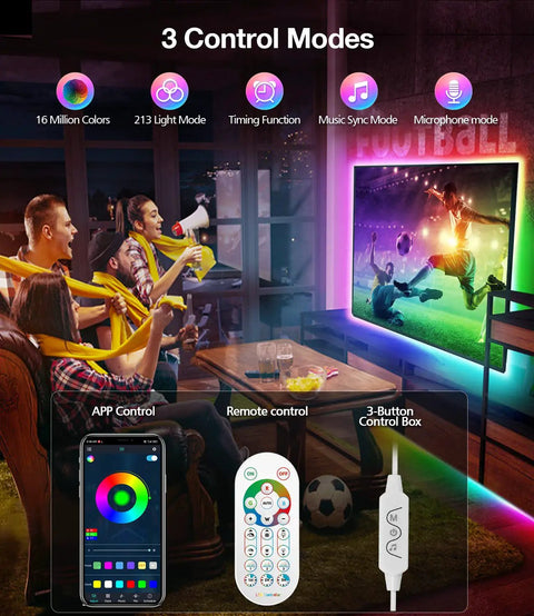13.1Ft RGBIC LED TV Backlight Strip With Bluetooth App Control Music Sync And Remote Lit Rainbow Colors For 50 To 55 Inch TVs Or Monitors Behind Lighting USB Powered Accent Lights For Home Theater