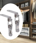 90 Degree Duck Mouth Buckle Lock With Silver Metal Spring Hasp Latch in front of a wardrobe