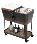 Front view of 80 Quart Rolling Patio Cooler Cart With Blackboard, Built In Bottle Opener, Drainage System And Extra Storage Cabinet
