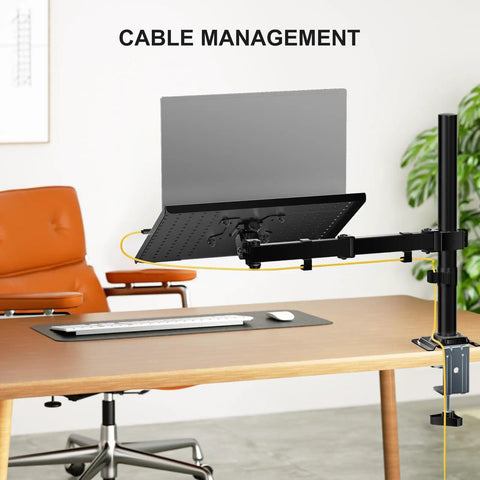 Adjustable Laptop Desk Mount Arm For 17 Inch Laptops And 32 Inch Monitors, Holds Up To 22 Lbs, shown mounted on a desk.