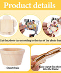 DIY Paintable Wooden Flower Photo Holders And Picture Frames Craft Kit With 28 Unfinished Flower Ornaments, Gem Stickers And Three Styles for visual examples of assembly and decoration.