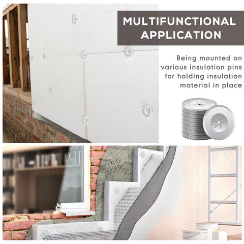 1.5-inch perforated insulation pins with self-locking washers; galvanized steel for wall and ceiling insulation