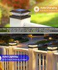 Slick 16 Pack Black Solar Post Cap Lights For 4X4 Wooden Or Vinyl Fences on railing with auto charging feature.