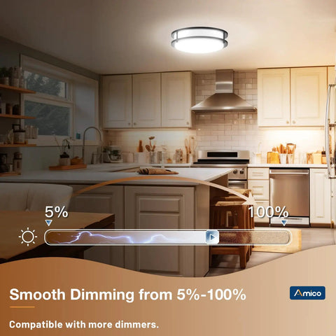 12 Inch Dimmable LED Ceiling Light Two Pack with 5CCT Adjustable Color Temperature over kitchen for smooth dimming