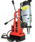 Heavy Duty Magnetic Core Drill Press Machine Featuring Kickass 1350W Motor And Rock Solid 3372 Pound Magnet Force, side view, red and silver design.