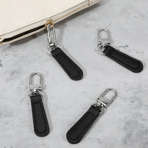 Eight Piece Black Leather Zipper Pull Replacement Set For Luggage Suitcases And Handbags Easy Install No Tools Needed