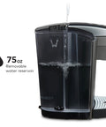 Kick Up Your Morning Routine With This Dope Single Serve Coffee Maker Featuring K Cup Compatibility Strong Brew And Iced Settings Programmable Temp Control Plus Multiple Cup Sizes In Solid Brushed Slate, showing 75oz removable water reservoir.