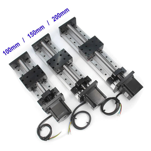 100mm Travel Double Linear Rail Guide SFU1605 Ballscrew And Nema 23 Stepper For CNC Router XY Z Linear Stage Actuator Rock Solid High Precision Heavy Duty Motion System shown in 100mm, 150mm, 200mm sizes