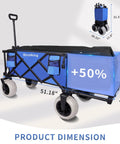 260L Heavy Duty Collapsible Beach Wagon With 9in Sand Wheels And Rear Tailgate, dimensions labeled in blue.