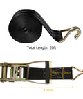 Heavy Duty 2 Inch Ratchet Straps Set, 20 Feet Long With Double J Hooks, 8000 Lbs Break Strength, Built To Haul Rugged Cargo