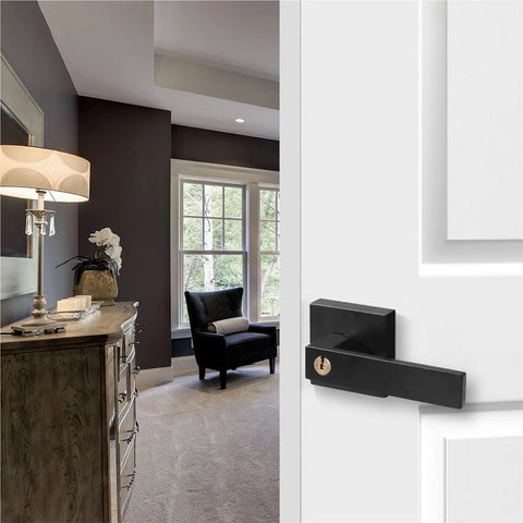 15 Piece Matte Black Door Lever Handleset With Heavy Duty Reversible Hardware And Square Plate For Home Doors Closet And Bathroom Easy Grip