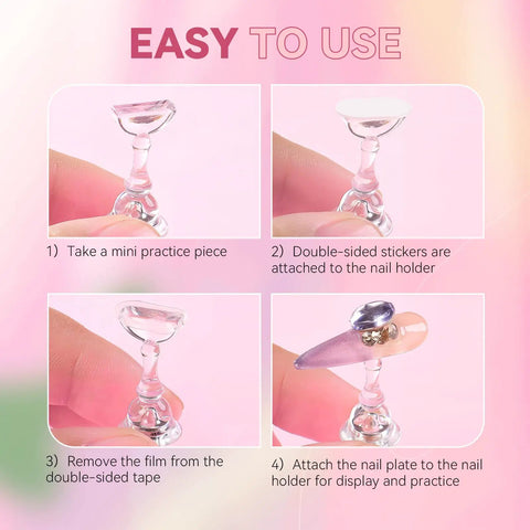 Two Pack Magnetic Nail Practice Stands With Heart Acrylic Holder demonstration with double-sided tape application steps
