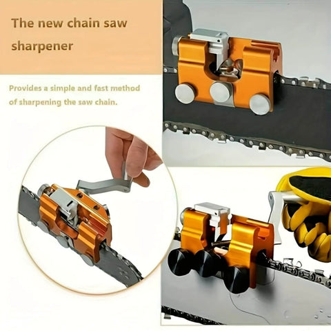 Portable Hand Crank Chainsaw Sharpening Tool With Five Titanium Diamond Bits for quick sharpening on chainsaw bar