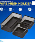 Mesh Desk Drawer Organizer Tray With 3 Stackable Compartments In Matte Black displaying three stackable trays against a blue background